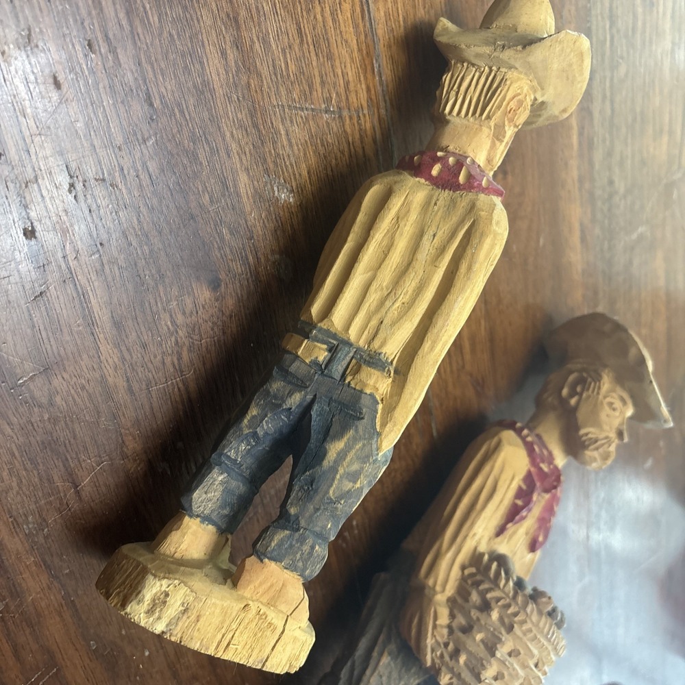 VTG Hand Carved Figures Grandpa Farmer Cowboy Hand Signed Painted Western Decor - Picture 3 of 9